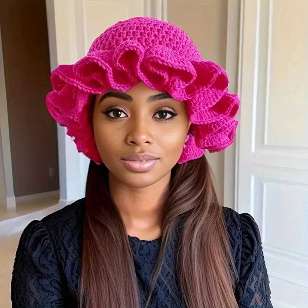 Colorful Crochet Ruffle Knit Bucket Hat