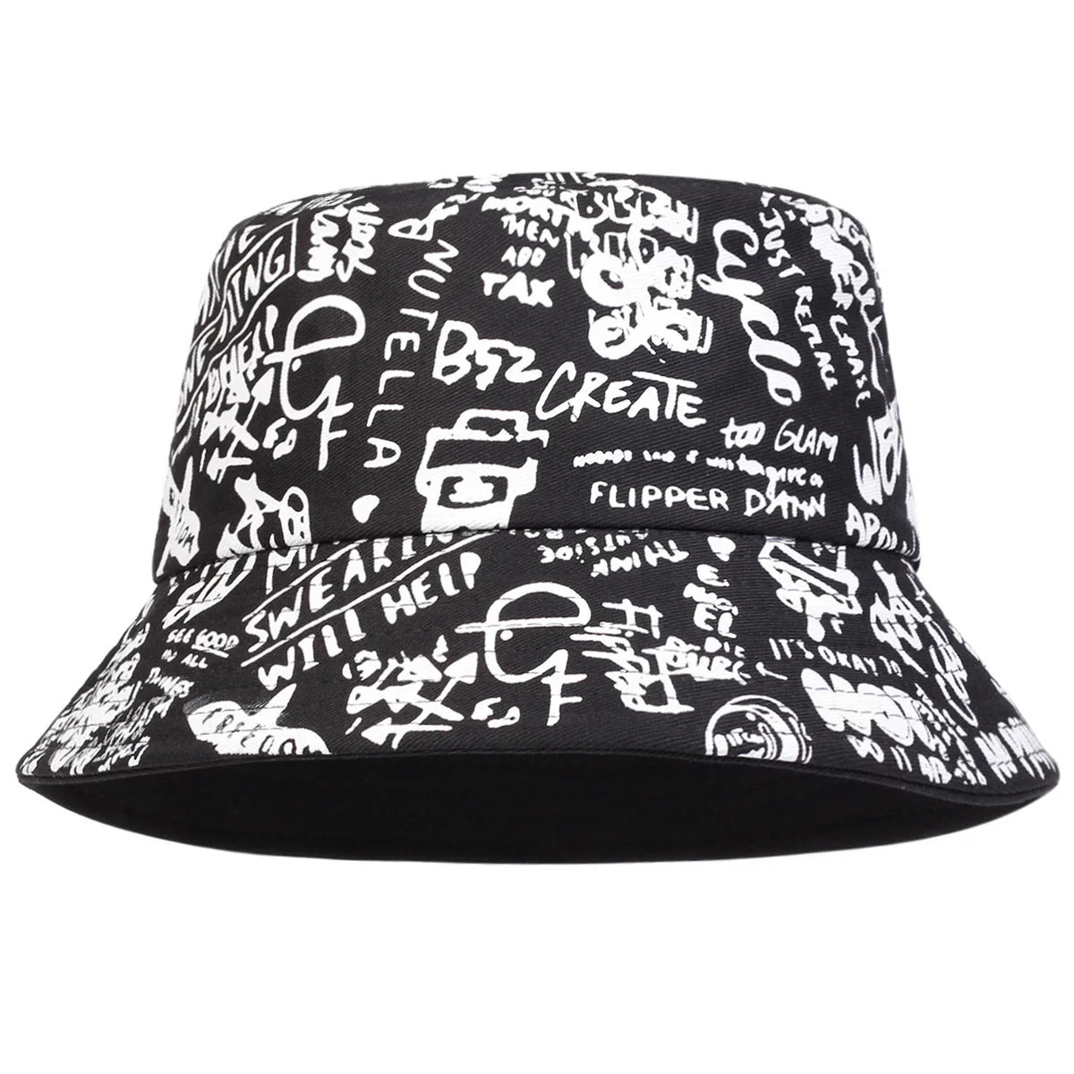 Unisex 88 Black White Graffiti Print Personality Bucket Hats