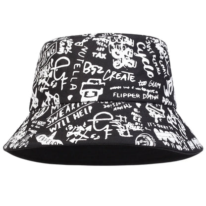Unisex 88 Black White Graffiti Print Personality Bucket Hats