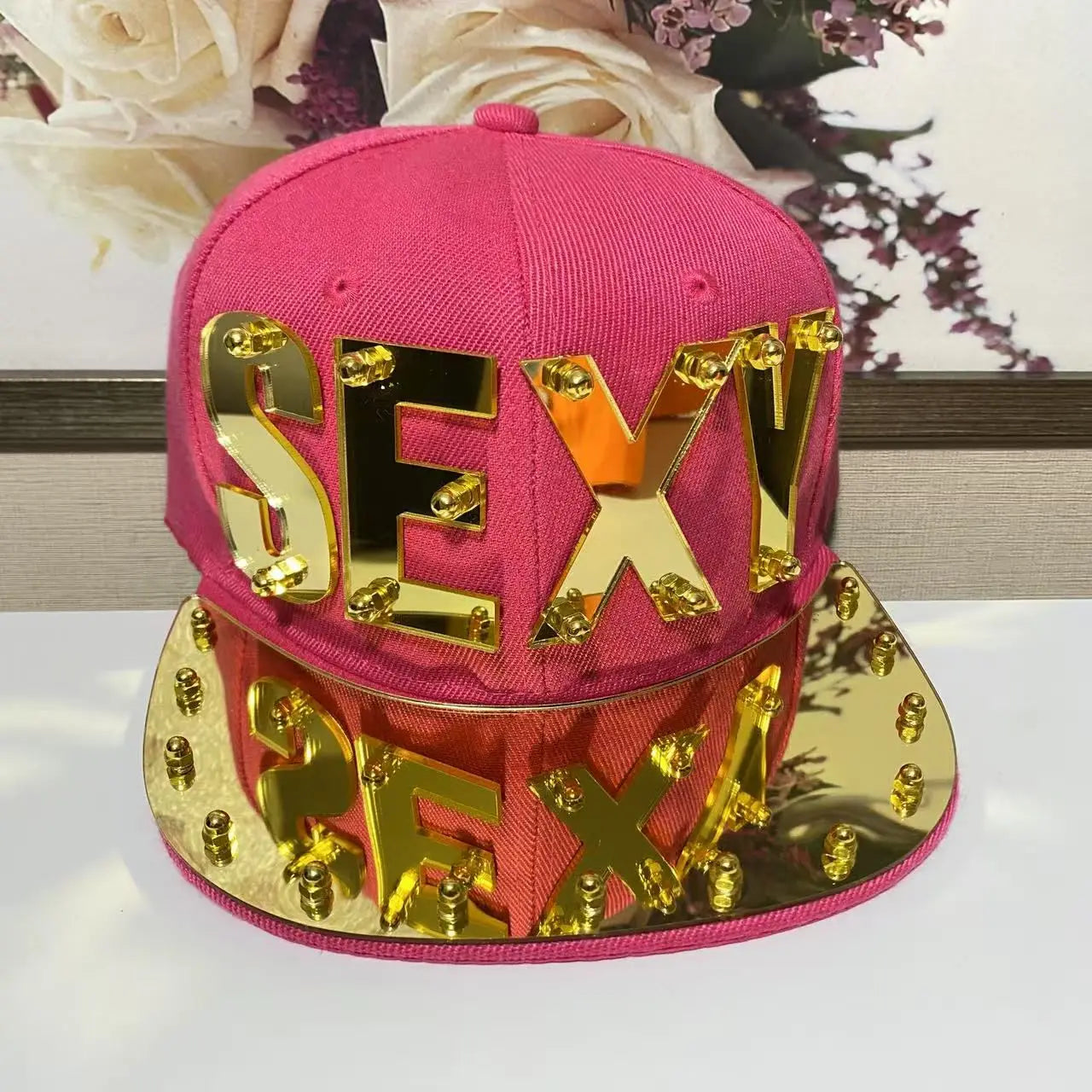 Glitter Rivet Hip Hop Snapback Cap