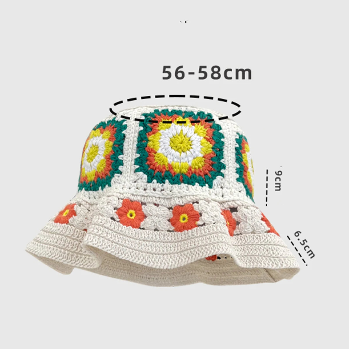 Colorful Handmade Flower Plush Knitted Bucket Hat