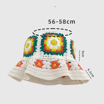Colorful Handmade Flower Plush Knitted Bucket Hat