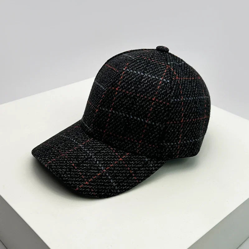 Autumn Winter Woolen Baseball Cap Versatile Retro Check British Style