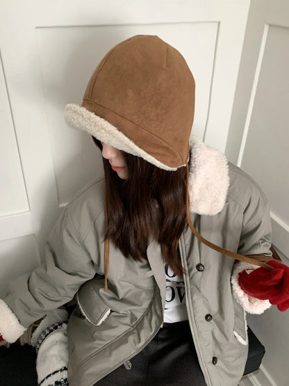 Retro Suede Plush Earflap Bucket Hat