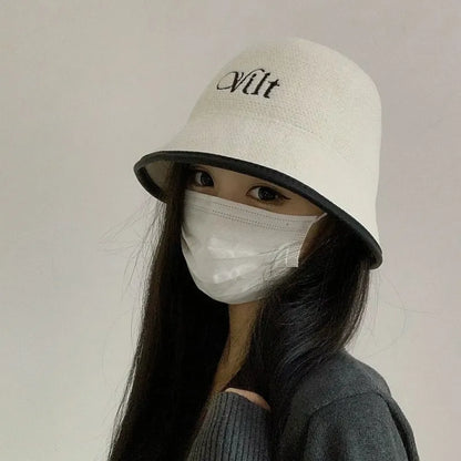 Korean Colorblock Knit Bucket Hat