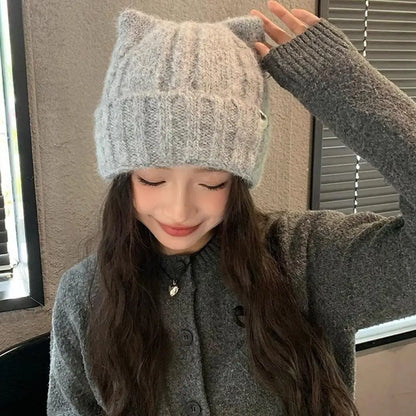 Cute Cat Ear Wool Winter Bucket Hat
