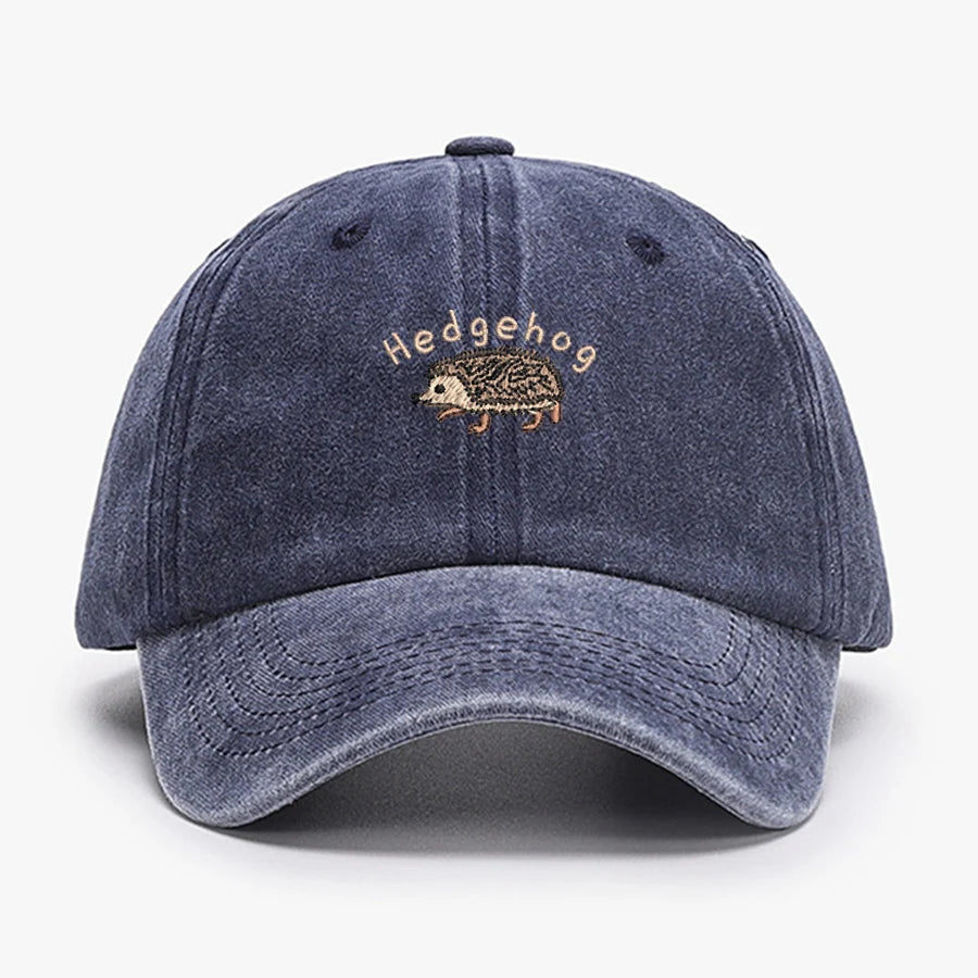 Mini Hedgehog Embroidery Vintage Cotton Baseball Cap
