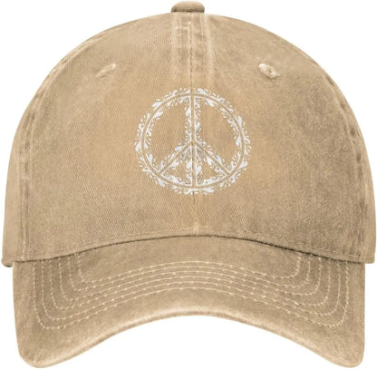 Peace Symbol Distressed Denim Vintage Baseball Cap