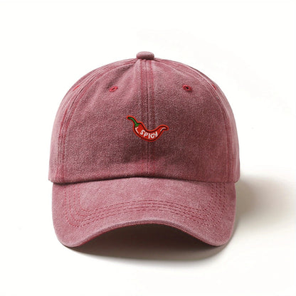 Retro Washed Chili Pepper Embroidery Baseball Cap