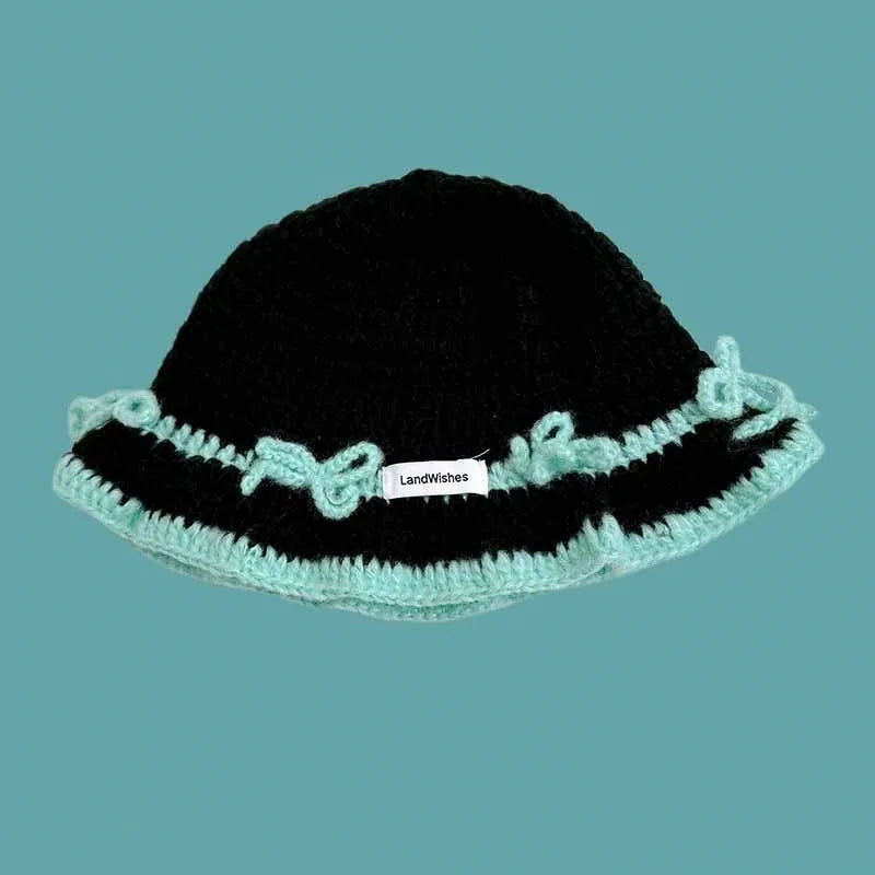 Korean Niche Design Bow Handmade Knitted Bucket Hat