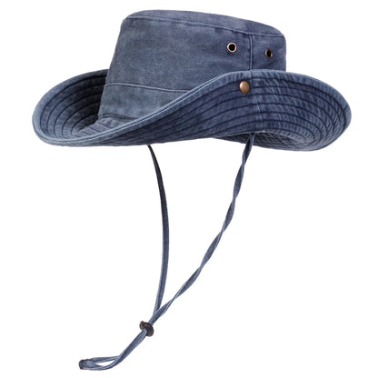 Men Big Brim Washed Outdoor Sunscreen Bucket Hat