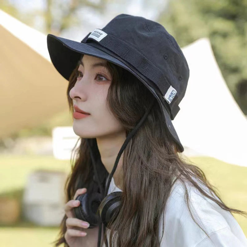 Japanese Color Block Wide Brim Bucket Hat