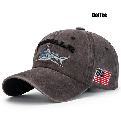 Shark American Flag Embroidered Baseball Cap
