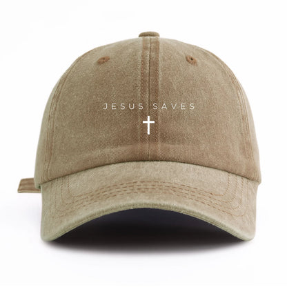 Jesus Saves Print Washed Baseball Cap