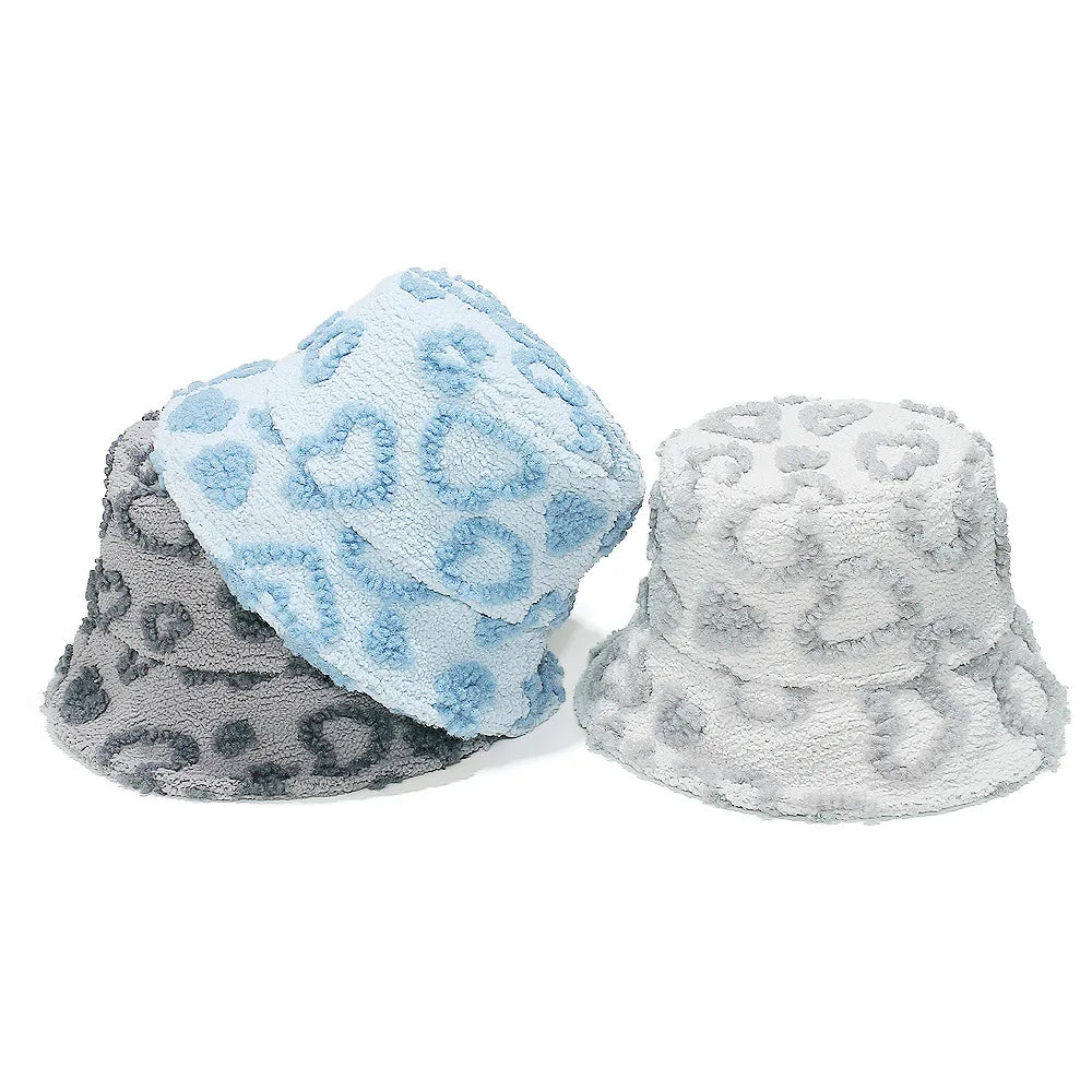 Sherpa Heart Pattern Winter Bucket Hat