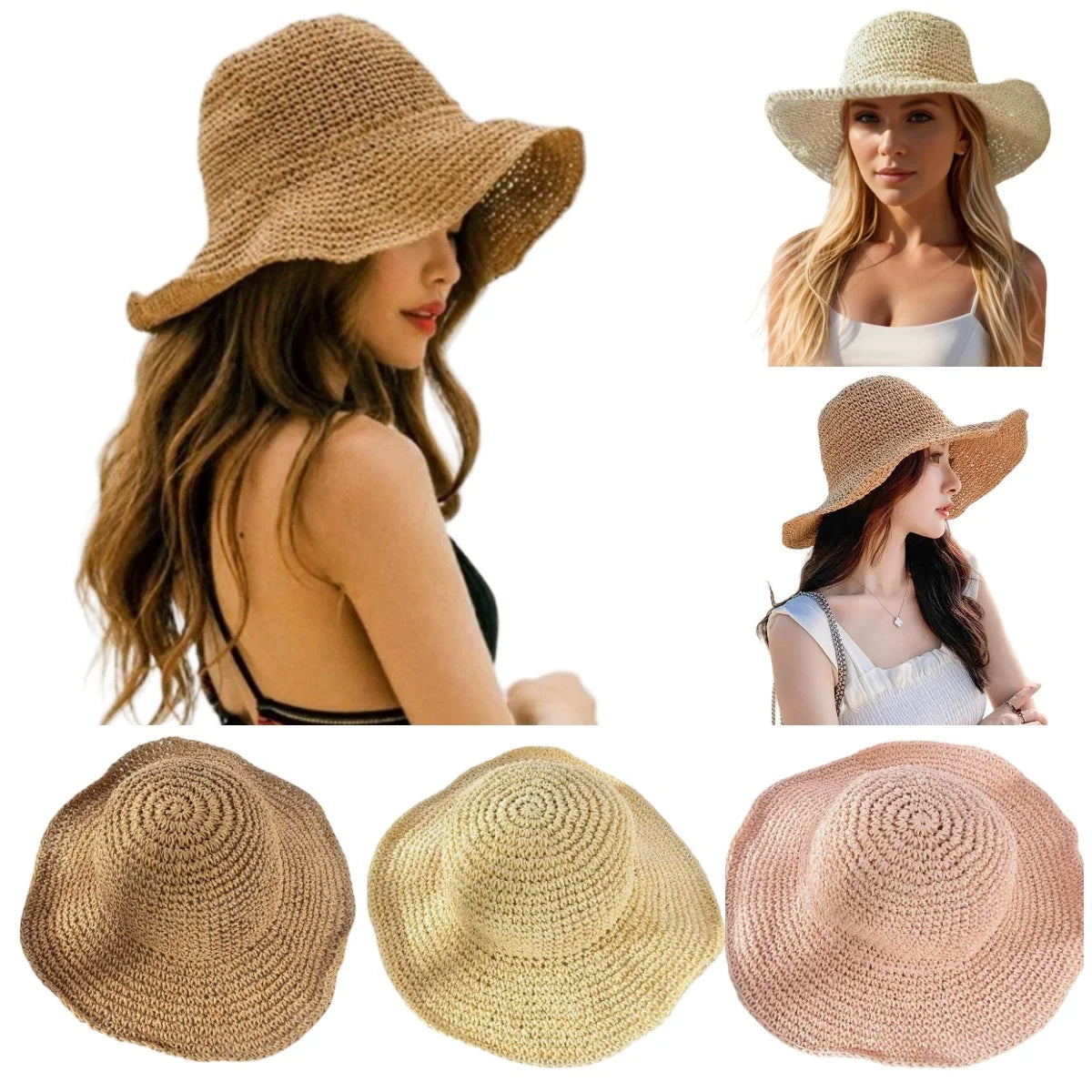 Japanese Korean Straw Woven Summer Bucket Hat
