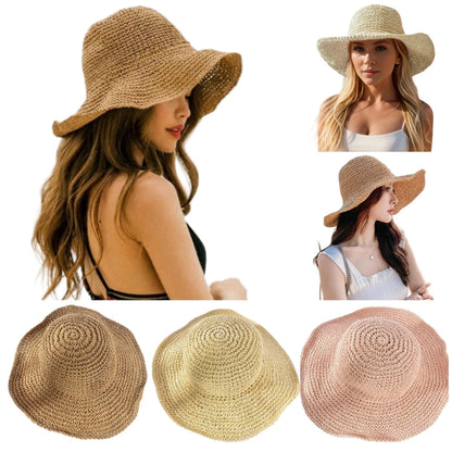 Japanese Korean Straw Woven Summer Bucket Hat