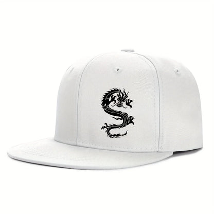 Dragon White Print Baseball Snapback Cap