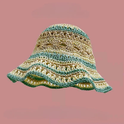 Seaside Colorful Striped Hollow Straw Bucket Hat