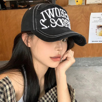 Wide Brim Letter Embroidered Baseball Cap