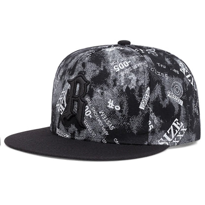 R Embroidered Streetwear Flat Brim Hip Hop Cap Unisex