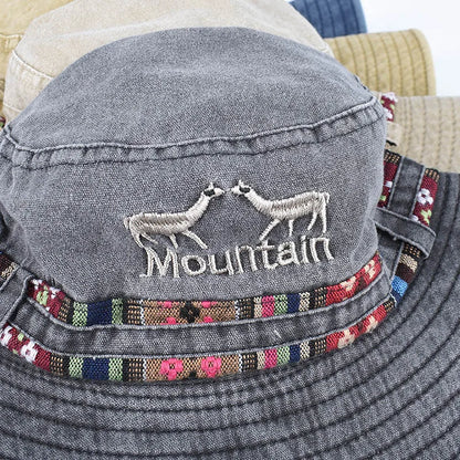 Letter Embroidered Retro Summer Panama Bucket Hat