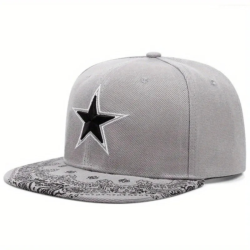 3D Star Embroidered Flat Brim Baseball Cap
