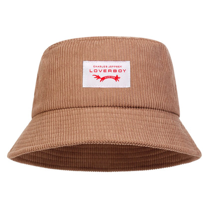 Unisex LOVERBOY Sewing Label Personality Corduroy Bucket Hats