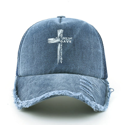 Washed Denim Pink Cross Snapback Baseball Cap
