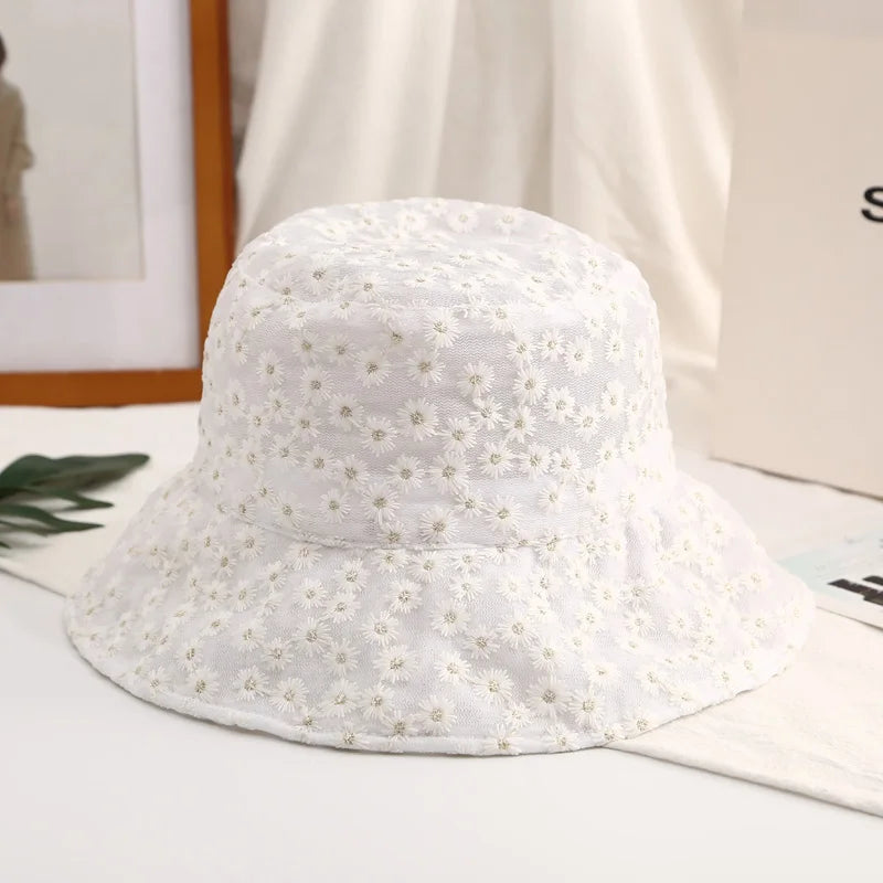 Panama Lace Transparent Flower Korean Beach Bucket Hat