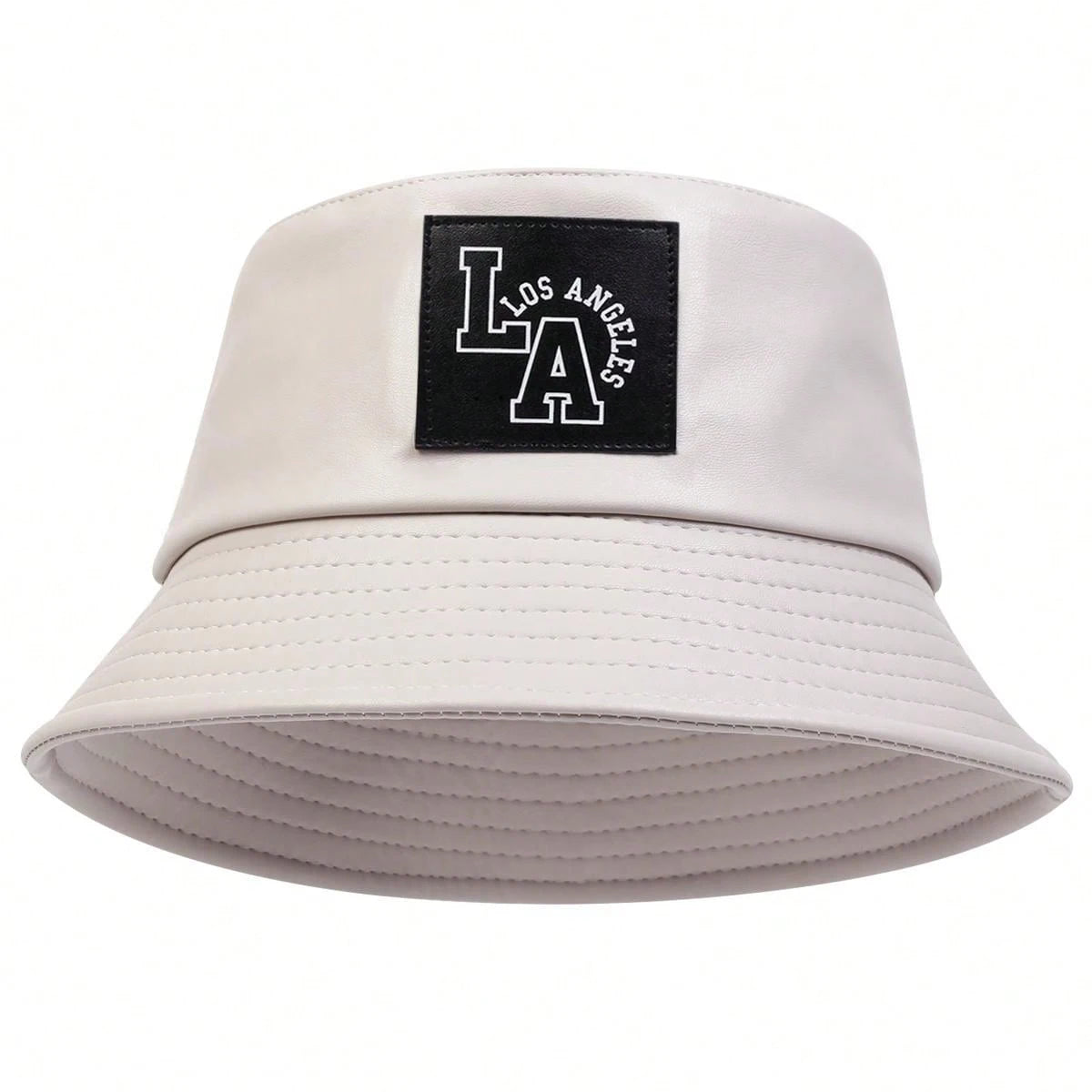 Unisex LA Letter Label Personality Pu Leather Bucket Hats