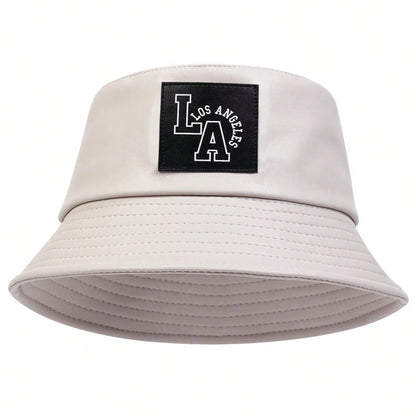 Unisex LA Letter Label Personality Pu Leather Bucket Hats