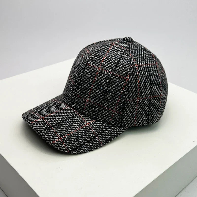 Autumn Winter Woolen Baseball Cap Versatile Retro Check British Style