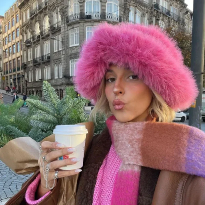 Fluffy Faux Fox Fur Winter Bucket Hat