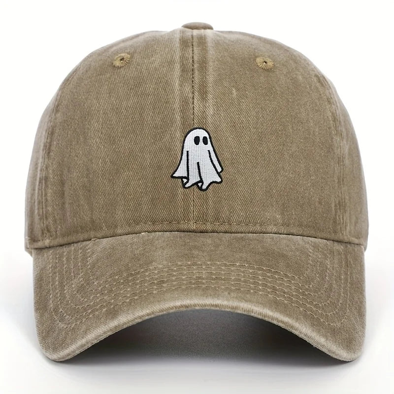 Ghost Pattern Embroidered Brim Halloween Cap