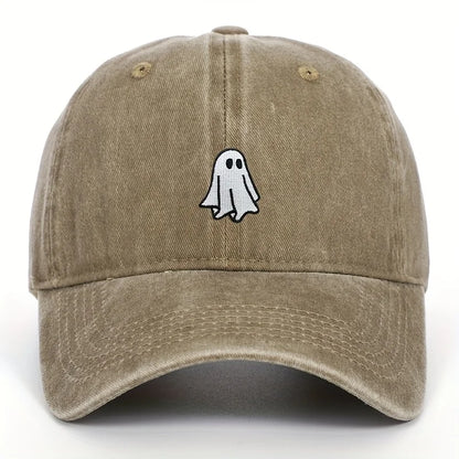 Ghost Pattern Embroidered Brim Halloween Cap