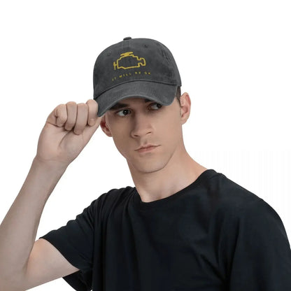 Mechanic Check Engine Light Washed Baseball Cap