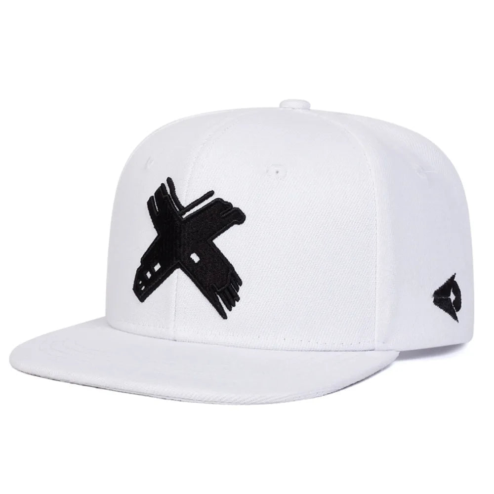 X Embroidered Flat Edge Snapback Hat