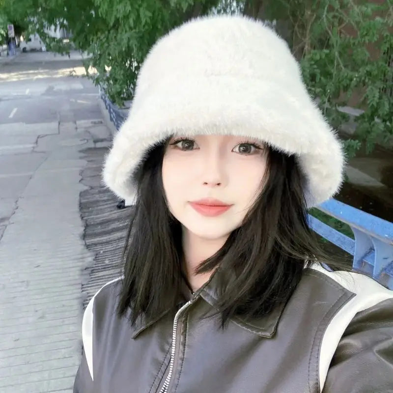 Y2K Faux Fur Fluffy Bucket Hat