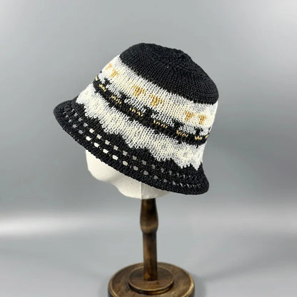 Summer Handmade Flower Straw Knit Breathable Bucket Hat
