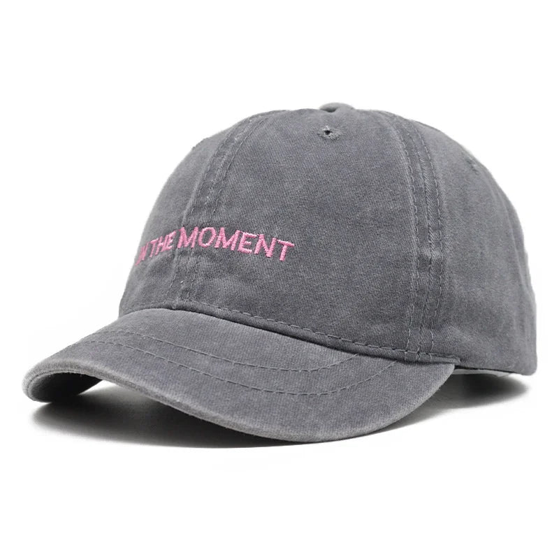 Letter Embroidery Short Brim Washed Baseball Cap