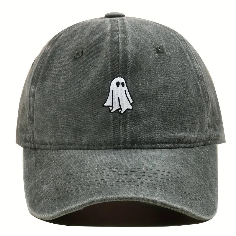 Ghost Pattern Embroidered Brim Halloween Cap
