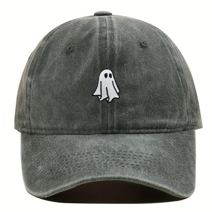 Ghost Pattern Embroidered Brim Halloween Cap