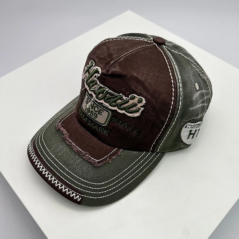 Korean Vintage Washed Embroidered Letter Baseball Cap