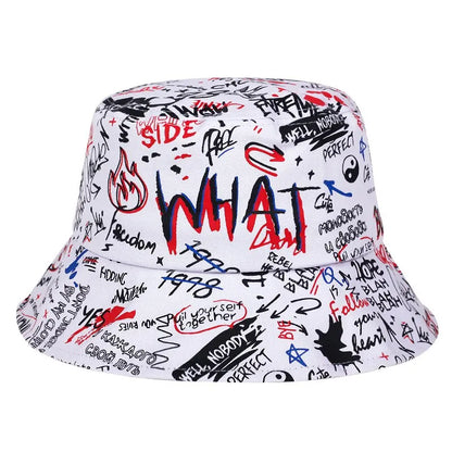Letter WHAT Printed Personality Bucket Hat