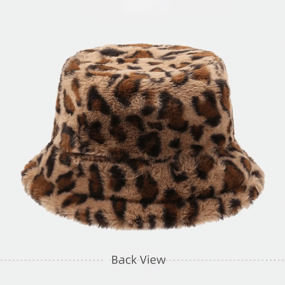 Leopard Print Plush Winter Bucket Hat