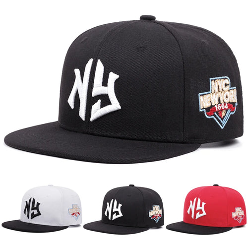 Letter NY1664 Embroidered Flat Brim Baseball Hat