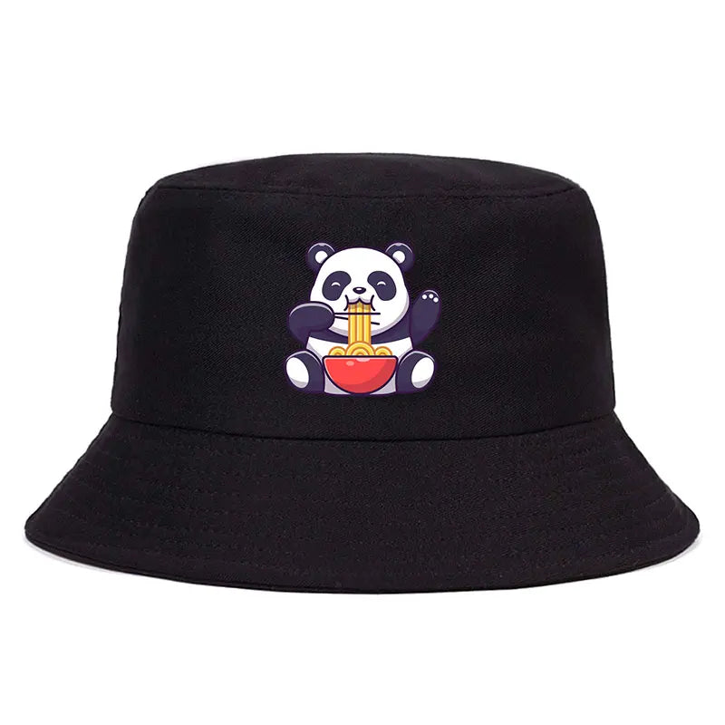Panda Eating Noodles Reversible Summer Bucket Hat