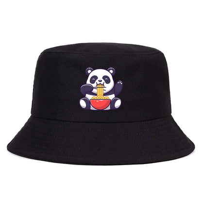 Panda Eating Noodles Reversible Summer Bucket Hat