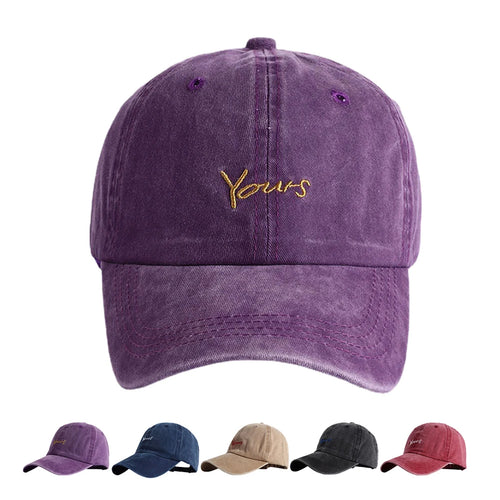 Unisex Yours Letter Embroidery Washed Cotton Baseball Cap